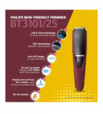 PHILIPS BT3101/25 Trimmer 45 min Runtime 10 Length Settings (Maroon)